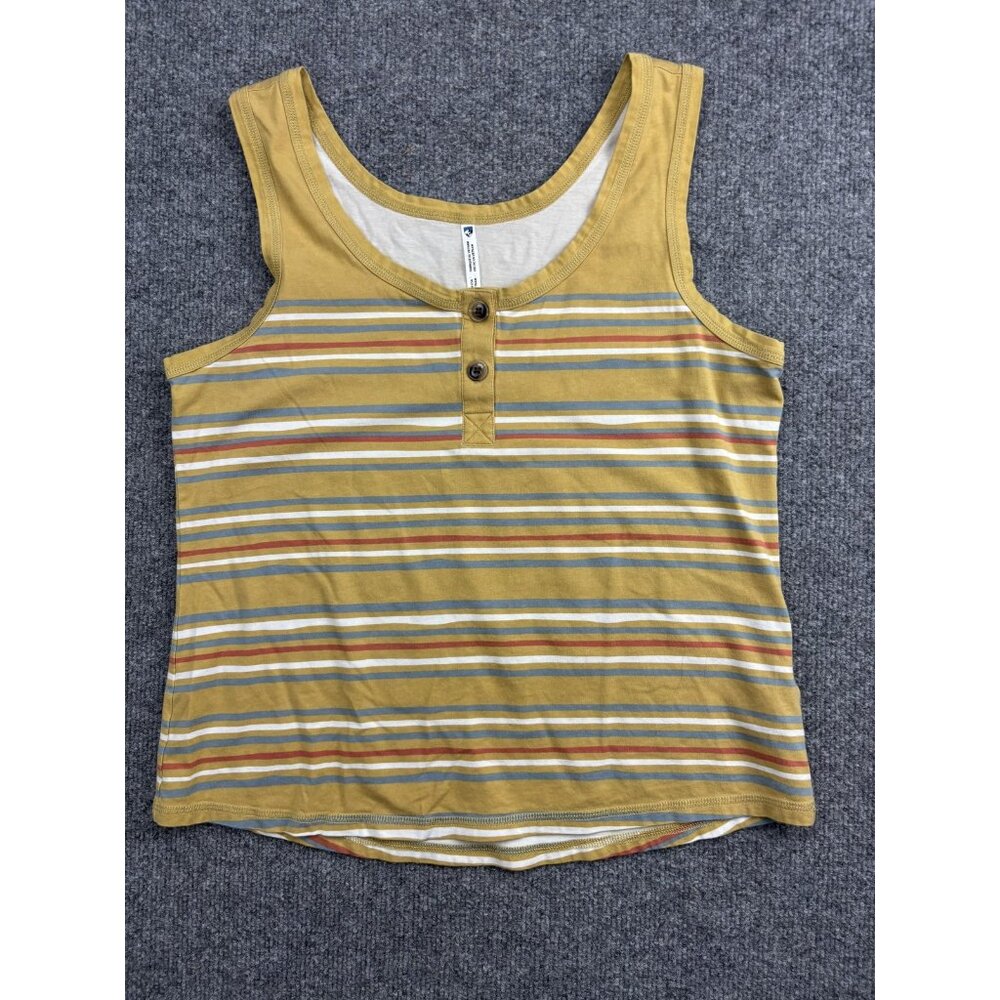 Roxy Tank Top Womens Small‎ Yellow Striped Henley Sleeveless Casual Shirt Beach